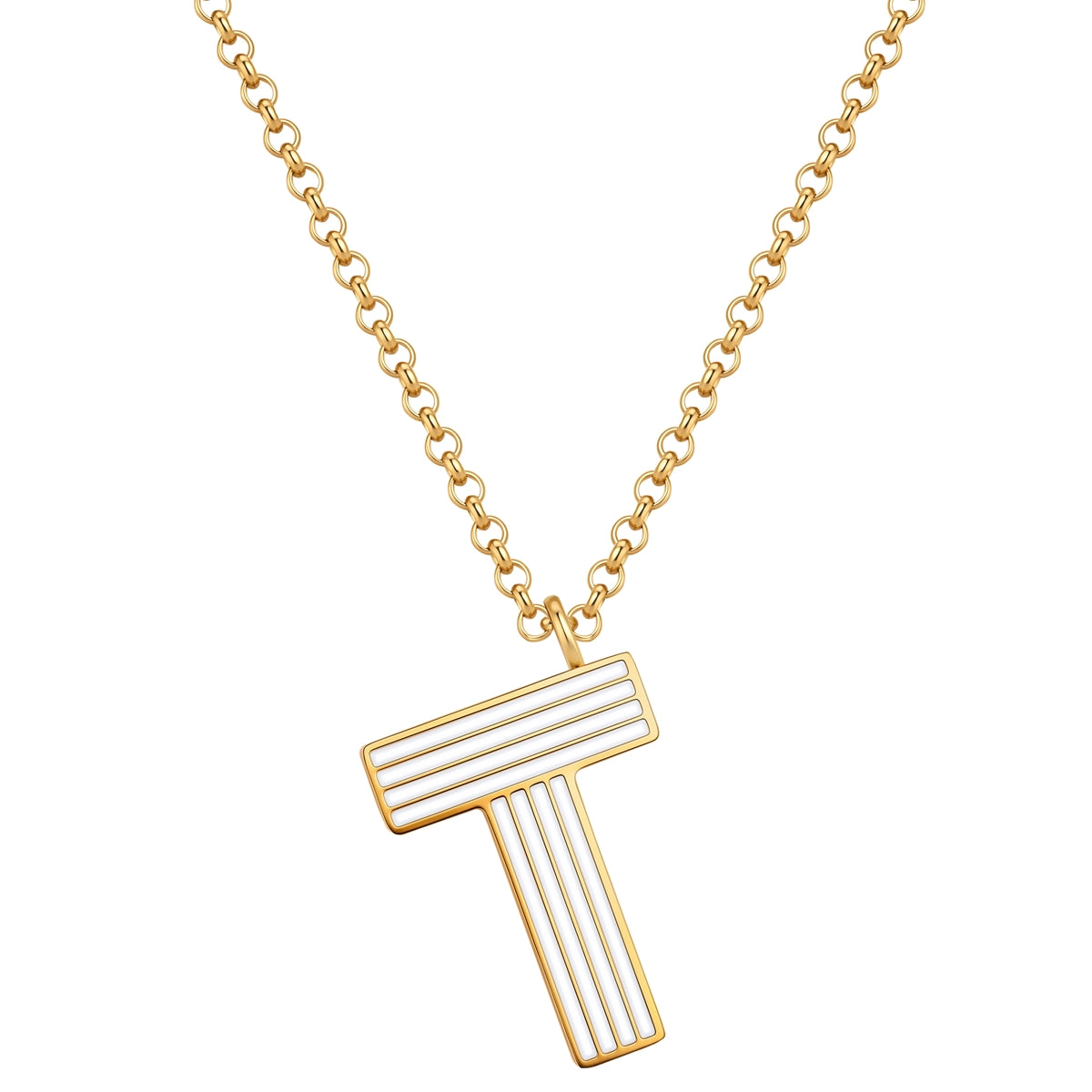 Kette mit Anhänger Edelstahl gelbgold Emaille weiß
