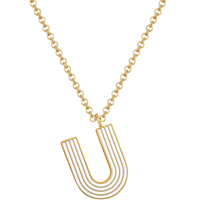 Kette mit Anhänger Edelstahl gelbgold Emaille weiß