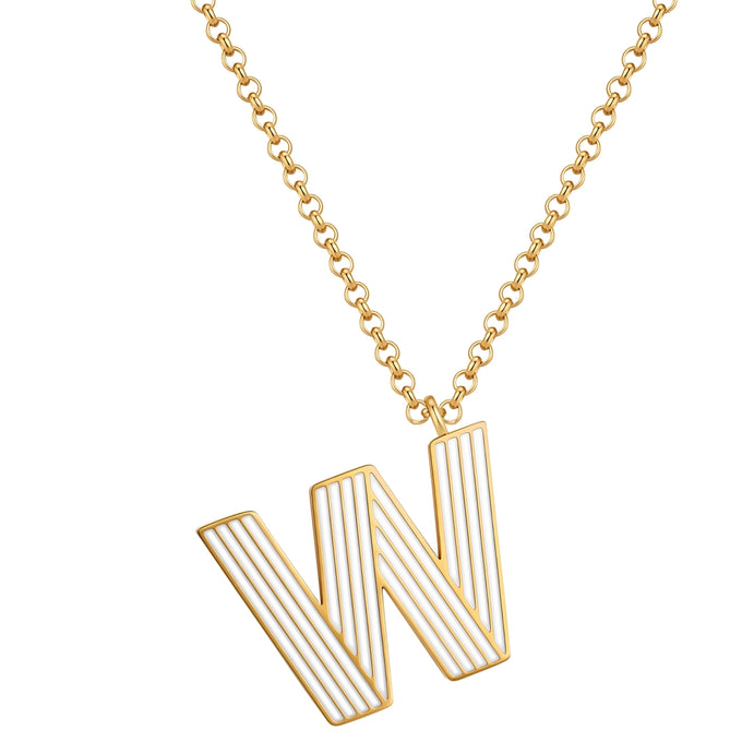 Kette mit Anhänger Edelstahl gelbgold Emaille weiß