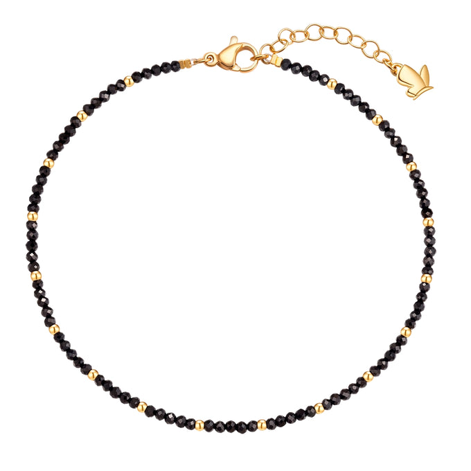 Fusskette Edelstahl gelbgold Spinell schwarz