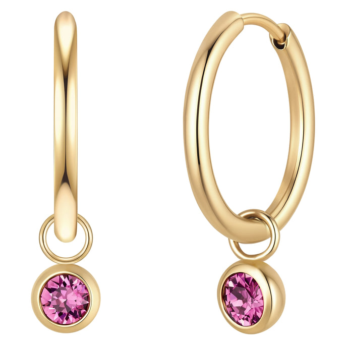Creolen Edelstahl gelbgold Kristalle von Swarovski lila