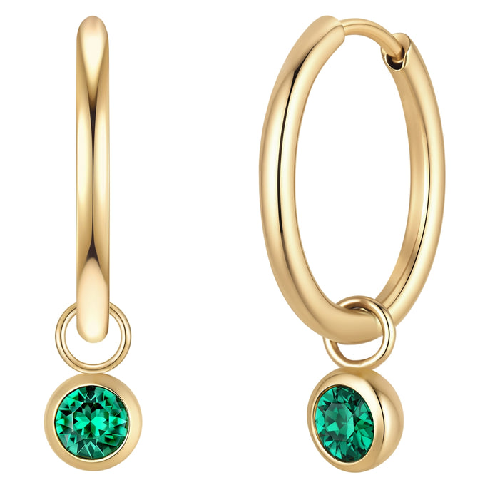 Creolen Edelstahl gelbgold Kristalle von Swarovski dunkelgrün