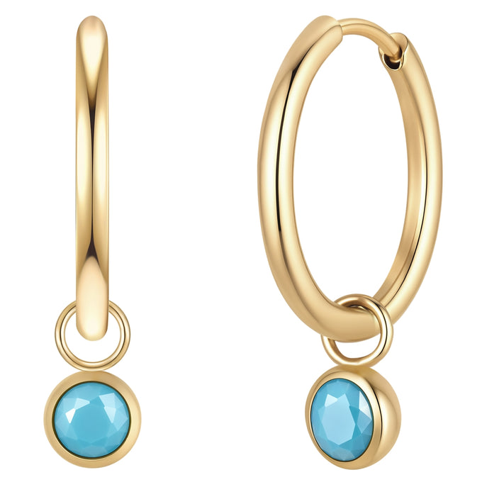 Creolen Edelstahl gelbgold Kristalle von Swarovski türkis