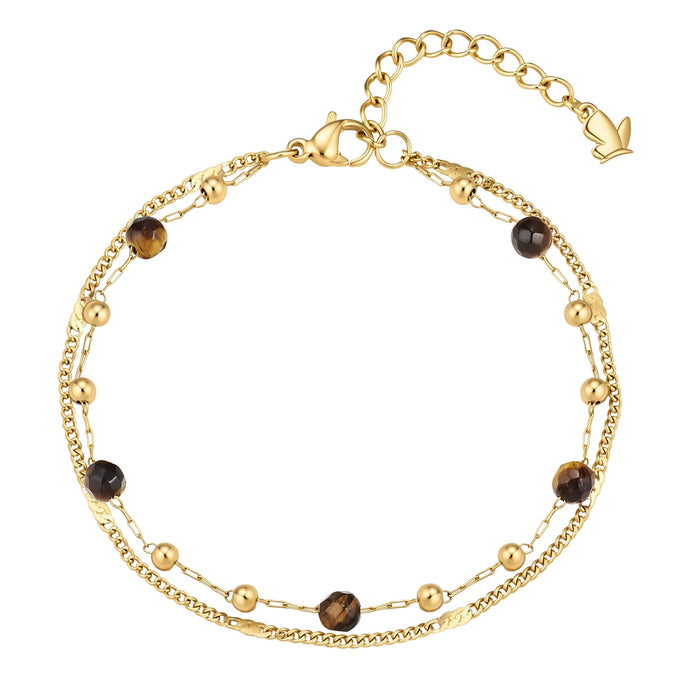 Armband Edelstahl gelbgold Tigerauge braun