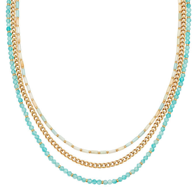 Kette Edelstahl gelbgold Amazonit blau