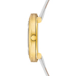 Damen Quarzuhr gelbgold Echtleder creme-weiß