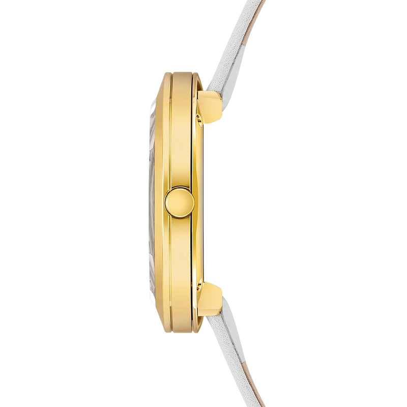 Damen Quarzuhr gelbgold Echtleder creme-weiß