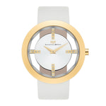 Damen Quarzuhr gelbgold Echtleder creme-weiß