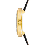Damen Quarzuhr gelbgold Echtleder schwarz
