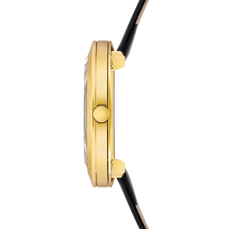 Damen Quarzuhr gelbgold Echtleder schwarz