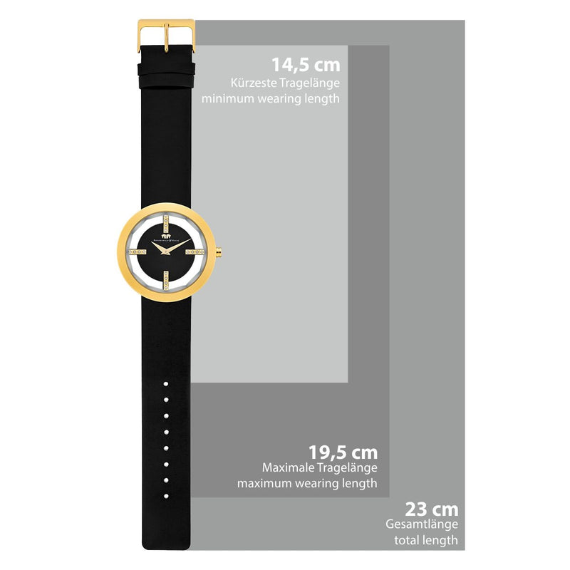 Damen Quarzuhr gelbgold Echtleder schwarz