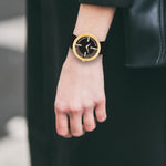 Damen Quarzuhr gelbgold Echtleder schwarz