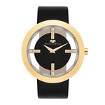 Damen Quarzuhr gelbgold Echtleder schwarz