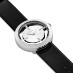 Damen Quarzuhr silber Echtleder schwarz