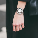 Damen Quarzuhr silber Echtleder schwarz