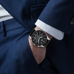 Herren Chronograph silber/schwarz Echtleder schwarz