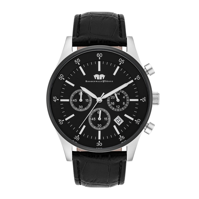 Herren Chronograph silber/schwarz Echtleder schwarz