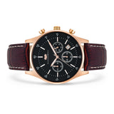 Herren Chronograph roségold Echtleder dunkelbraun