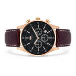 Herren Chronograph roségold Echtleder dunkelbraun