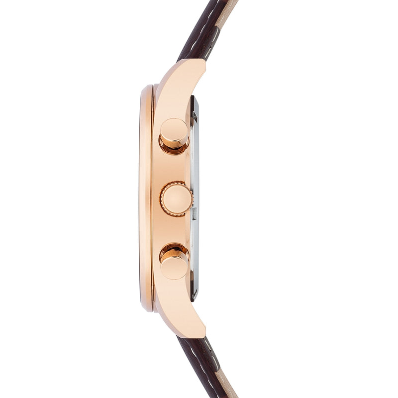 Herren Chronograph roségold Echtleder dunkelbraun