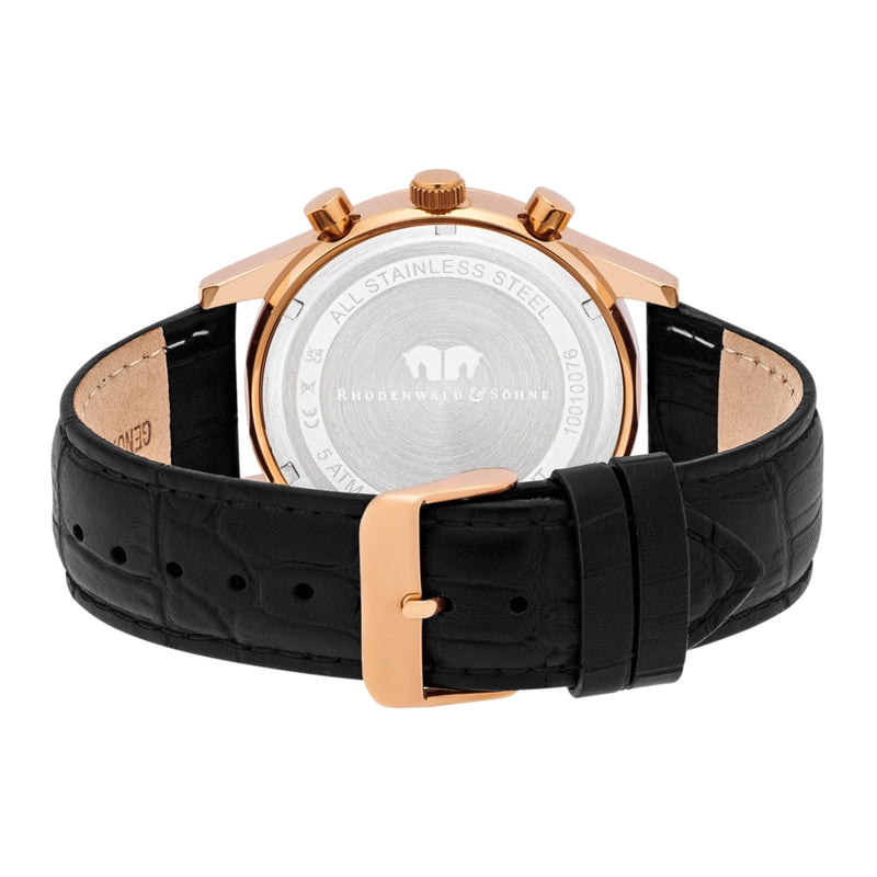 Herren Chronograph roségold Echtleder schwarz