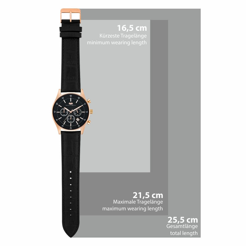 Herren Chronograph roségold Echtleder schwarz