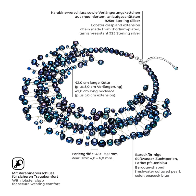 Kette Sterling Silber Süßwasser-Zuchtperle pfauenblau