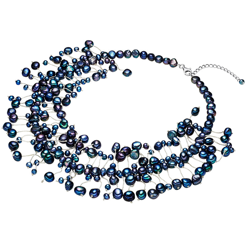 Kette Sterling Silber Süßwasser-Zuchtperle pfauenblau