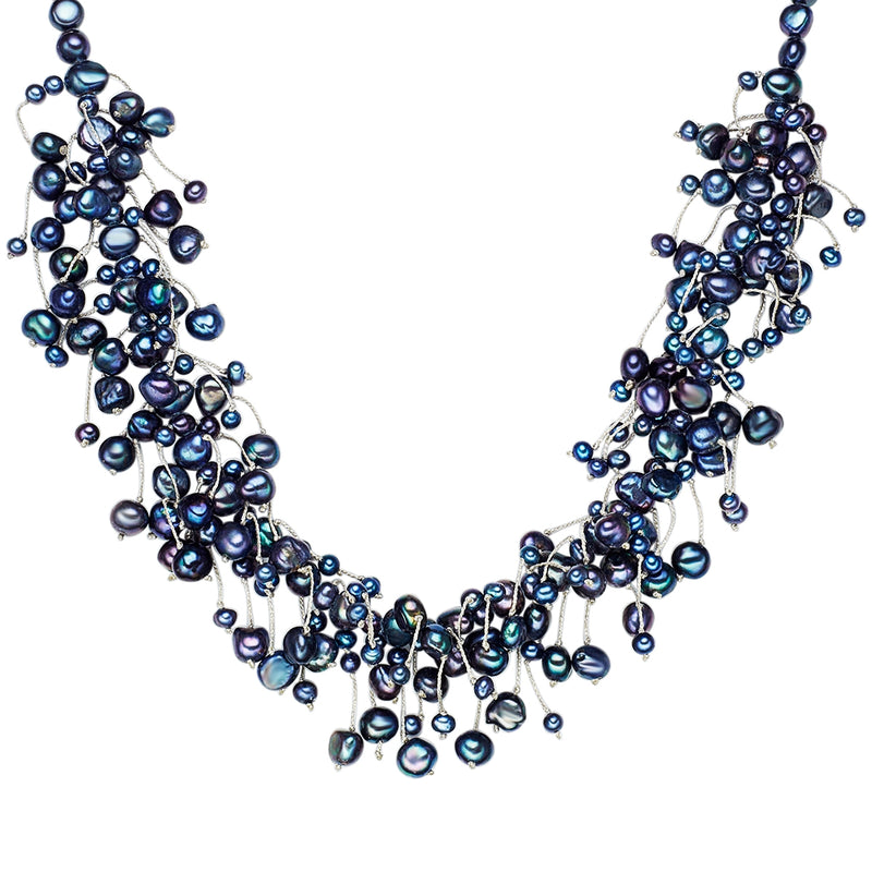 Kette Sterling Silber Süßwasser-Zuchtperle pfauenblau
