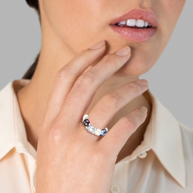 Ring Sterling Silber Süßwasser-Zuchtperle multicolor