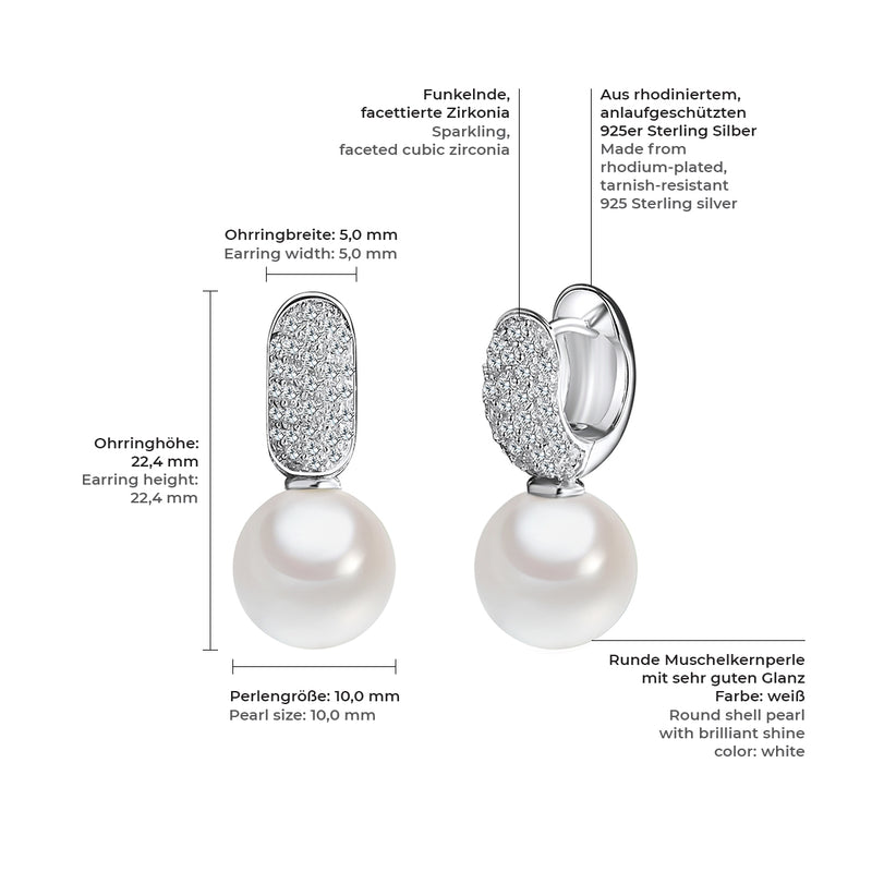 Ohrhänger Sterling Silber Südsee-Muschelkernperle weiß Zirkonia weiß