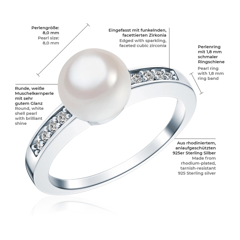 Ring Sterling Silber Südsee-Muschelkernperle weiß Zirkonia weiß