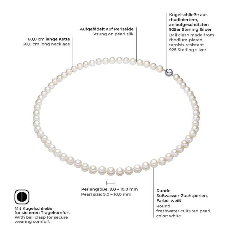 Kette Sterling Silber Süßwasser-Zuchtperle weiß