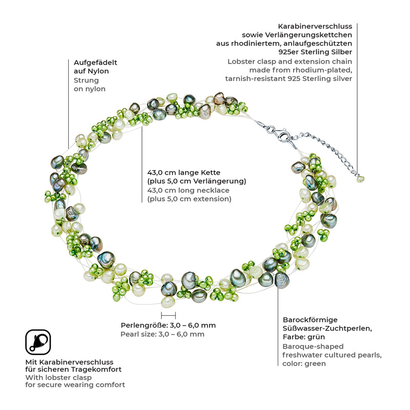 Kette Sterling Silber Süßwasser-Zuchtperle grün