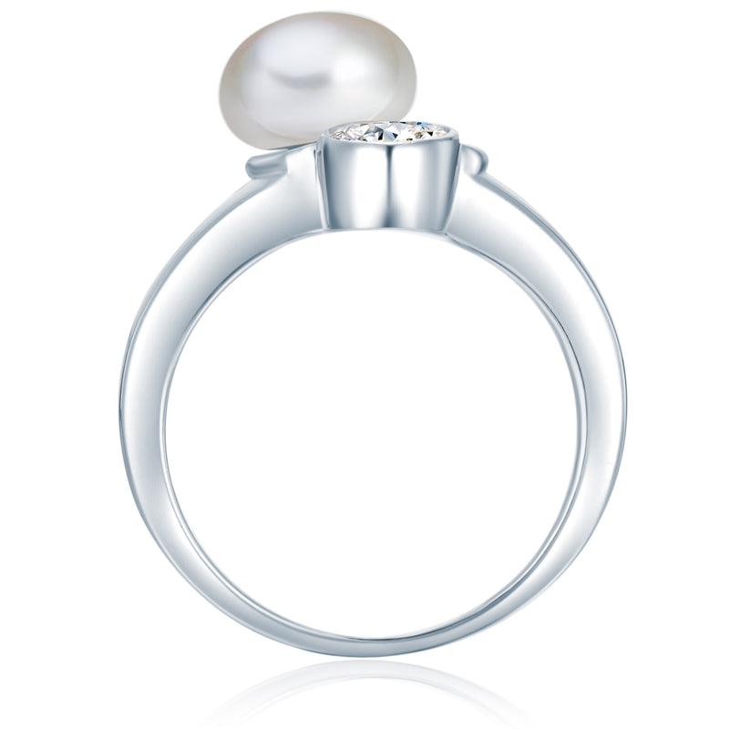Ring Sterling Silber Süßwasser-Zuchtperle weiß Zirkonia weiß