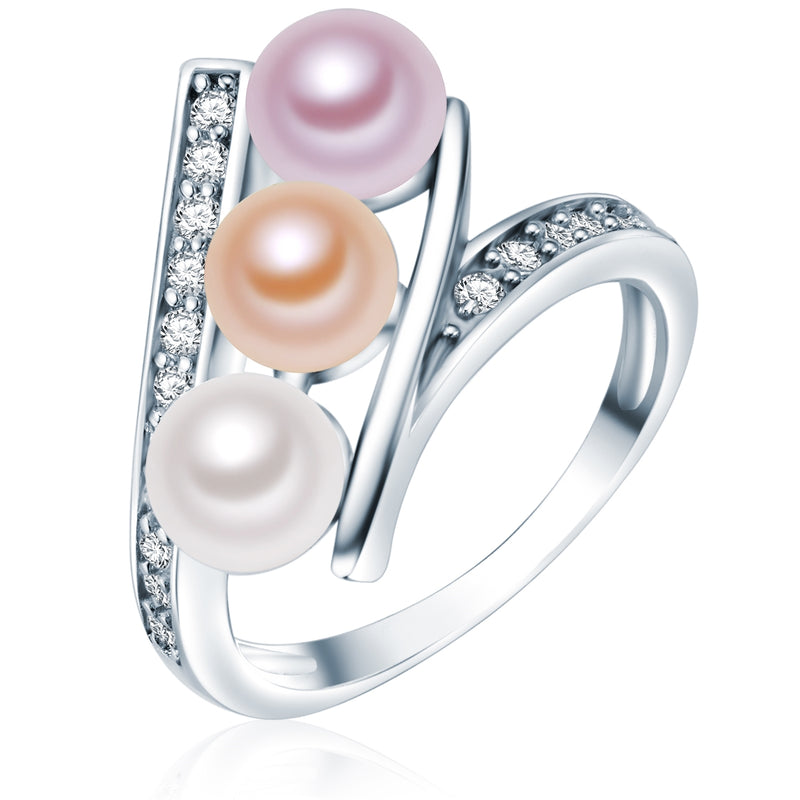 Ring Sterling Silber Süßwasser-Zuchtperle multicolor Zirkonia weiß