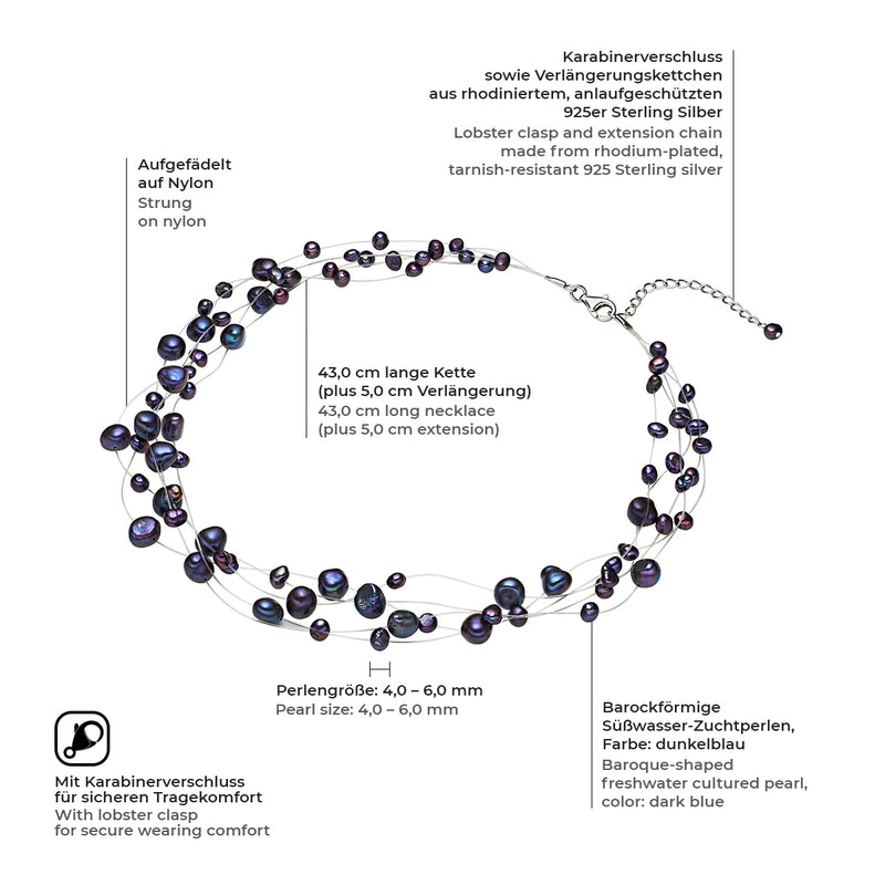 Kette Sterling Silber Süßwasser-Zuchtperle dunkelblau