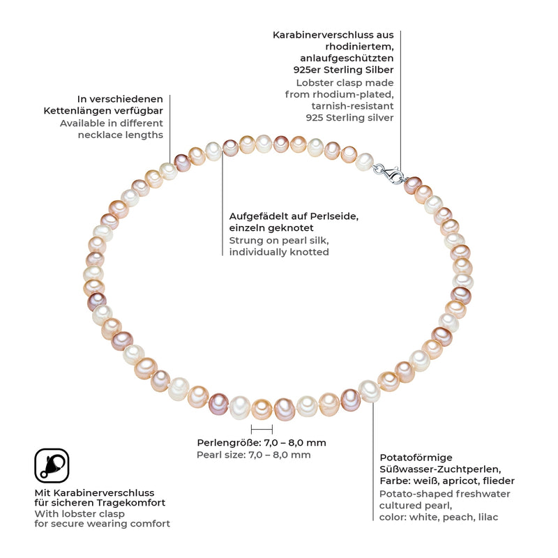 Kette Sterling Silber Süßwasser-Zuchtperle multicolor
