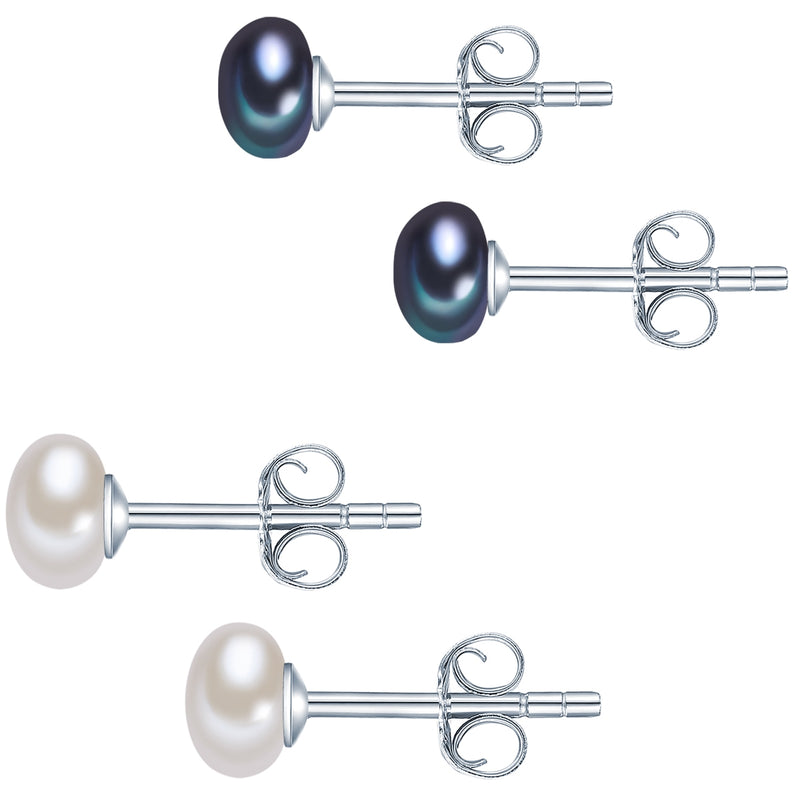 2er Set Ohrstecker Sterling Silber Süßwasser-Zuchtperle weiß blau