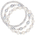 3er Set Armbänder Süßwasser-Zuchtperle weiß grau