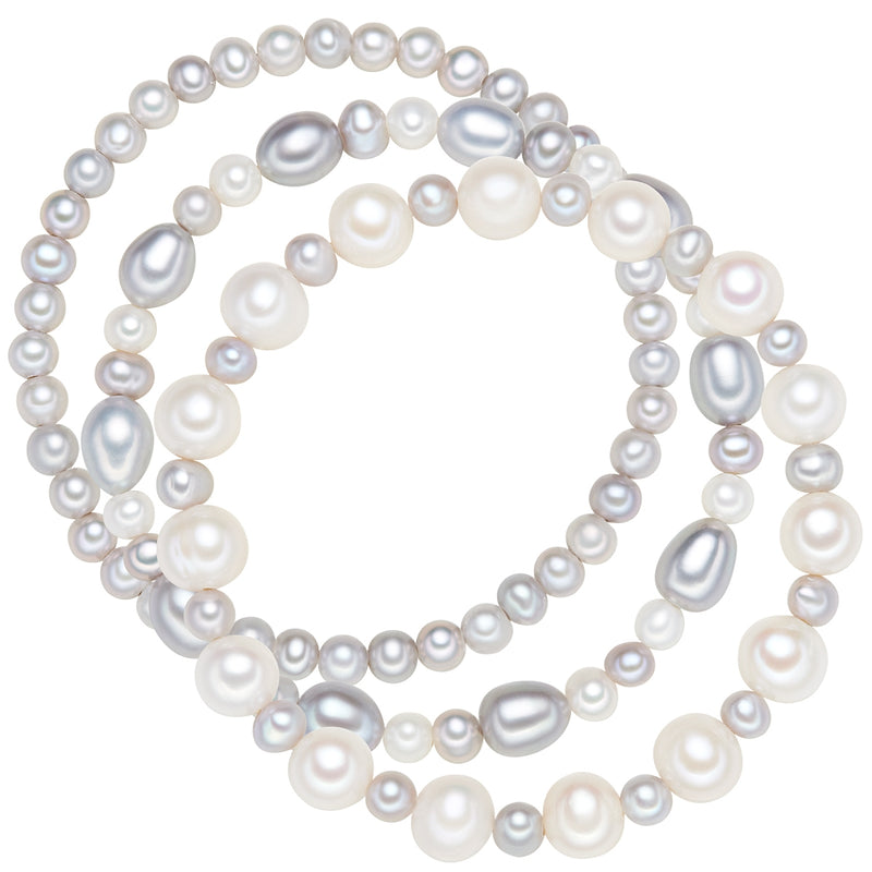 3er Set Armbänder Süßwasser-Zuchtperle weiß grau