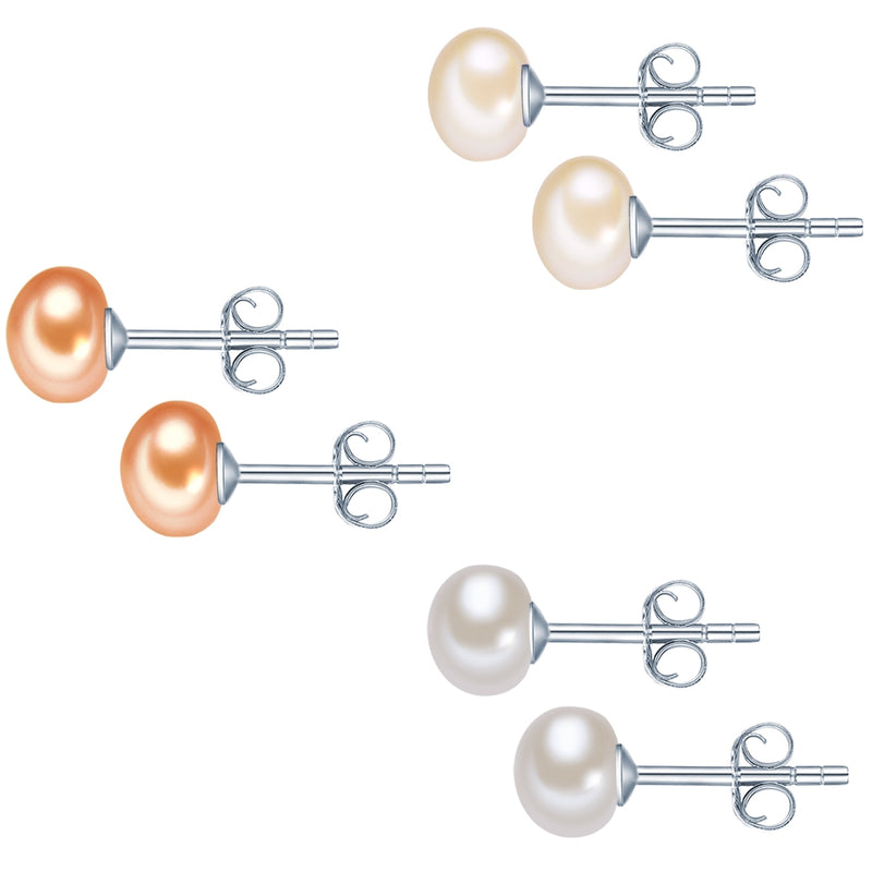 3er Set Ohrstecker Sterling Silber Süßwasser-Zuchtperle hellbraun orange