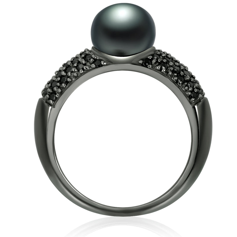Ring Sterling Silber schwarz Süßwasser-Zuchtperle pfauenblau Zirkonia schwarz