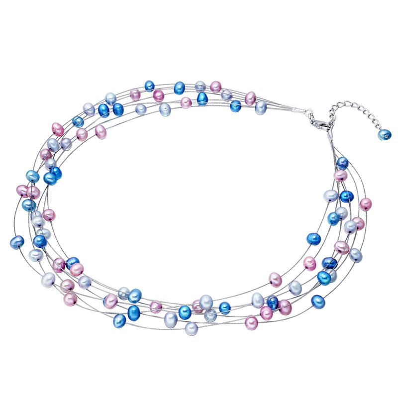 Kette Sterling Silber Süßwasser-Zuchtperle multicolor