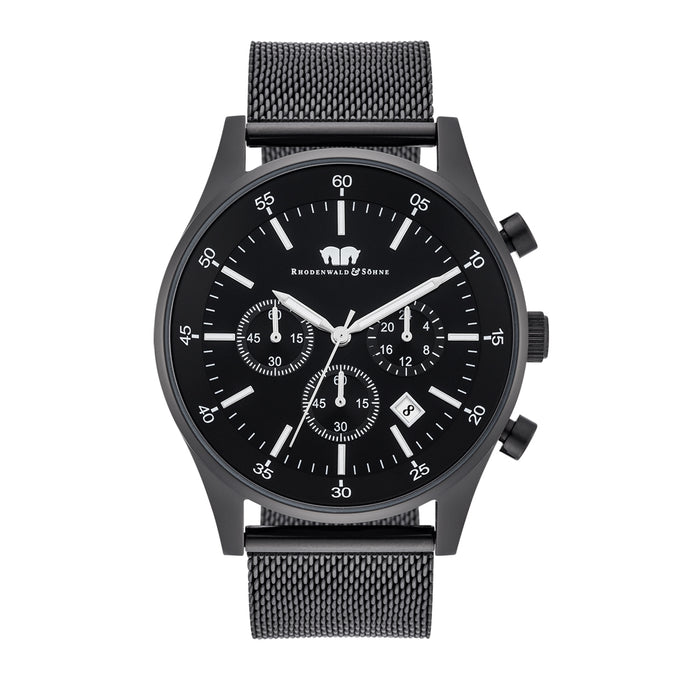 Herren Chronograph schwarz Edelstahl schwarz