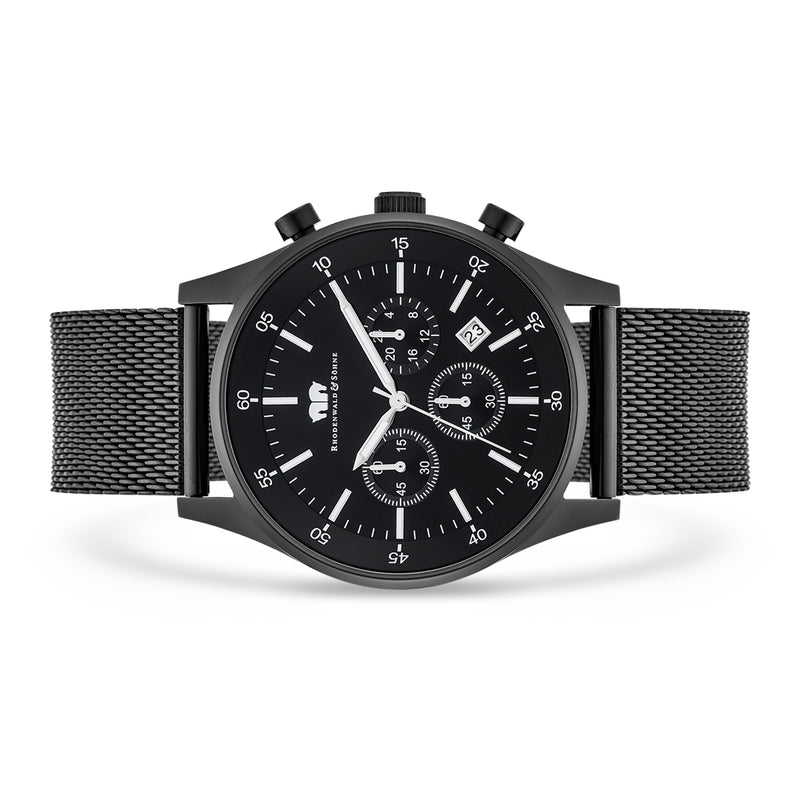 Herren Chronograph schwarz Edelstahl schwarz