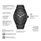 Herren Multifunktionsuhr schwarz Edelstahl schwarz