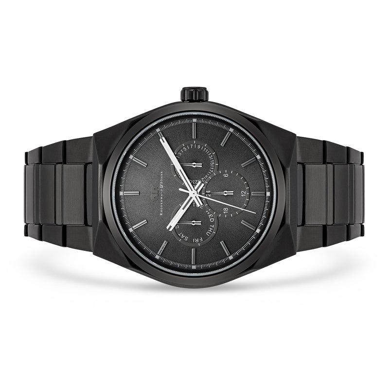 Herren Multifunktionsuhr schwarz Edelstahl schwarz