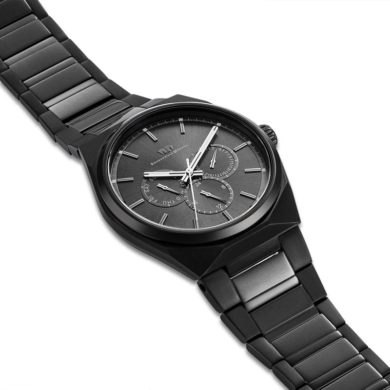 Herren Multifunktionsuhr schwarz Edelstahl schwarz