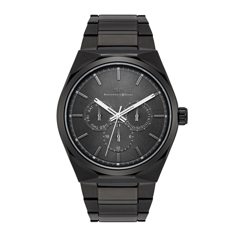 Herren Multifunktionsuhr schwarz Edelstahl schwarz